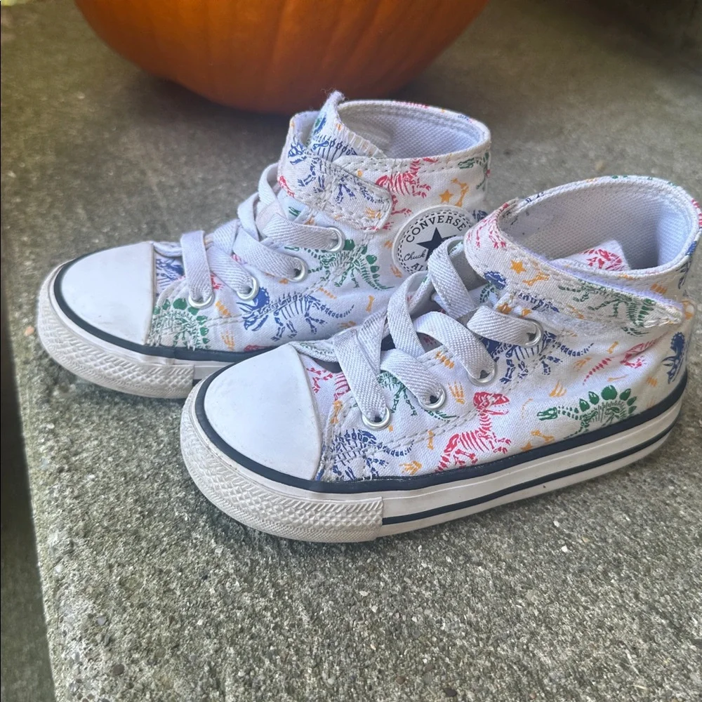 Converse Kids' White High-Tops with Colorful Dinosaurs